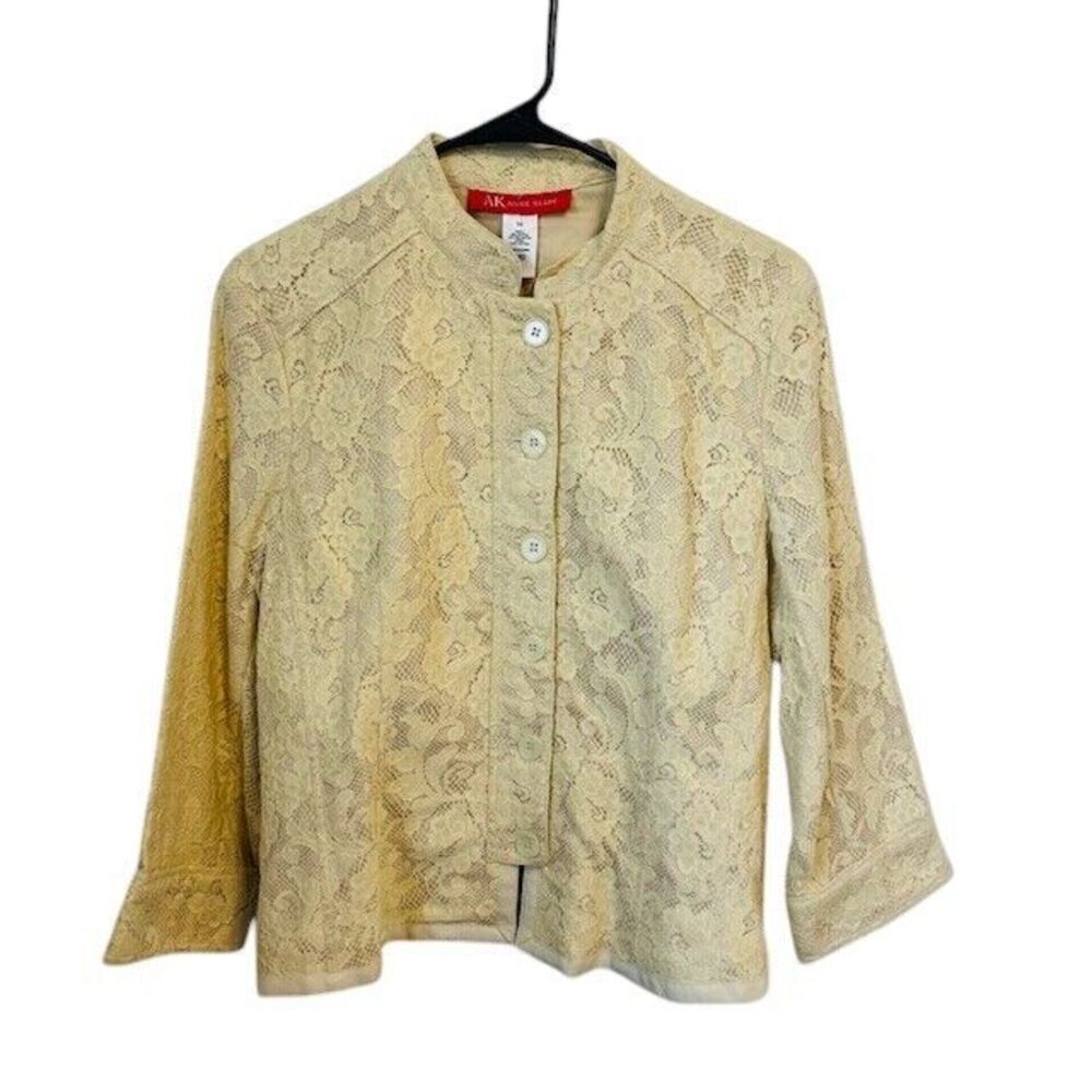 AK Anne Klein Lace‎ Ivory Cream Button Down Jacket Size 14
